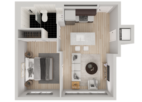 Floor plan for 1 bed, 1 bath, 545 sqft